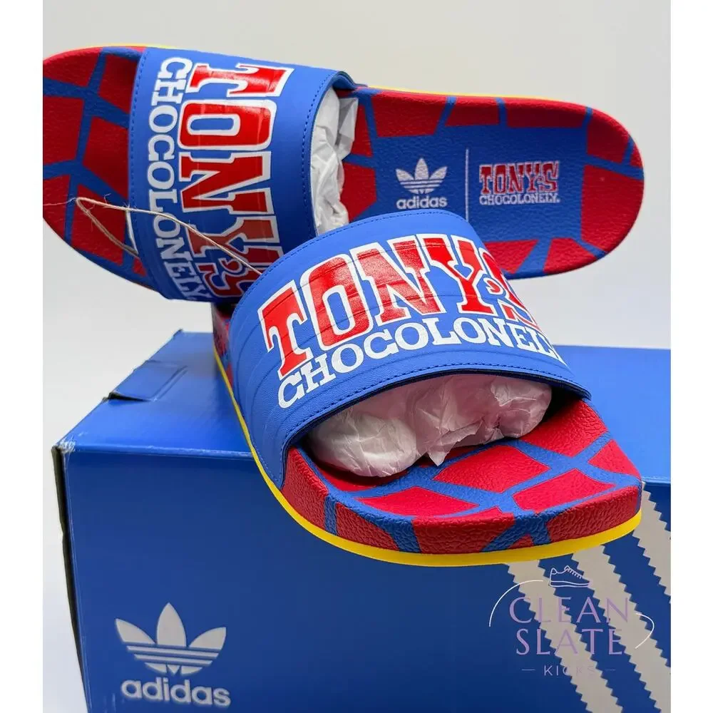 Adidas Adilette Tonys Chocolonely Blue Bird/Vivid Red Mens 8 NIB/NWT